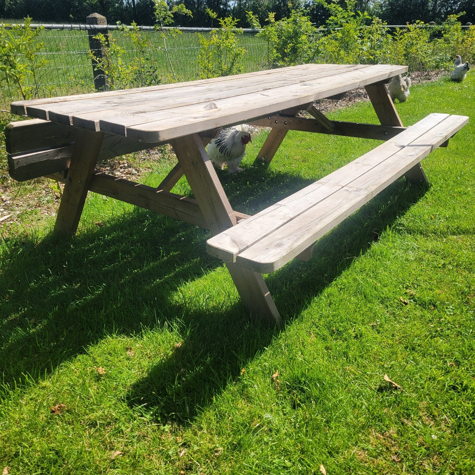 Grote Picknicktafel 240 cm met Opklapbare Banken, Tuin en Terras, Picknicktafels, Ophalen, Gebruikt, Rechthoekig, Hout