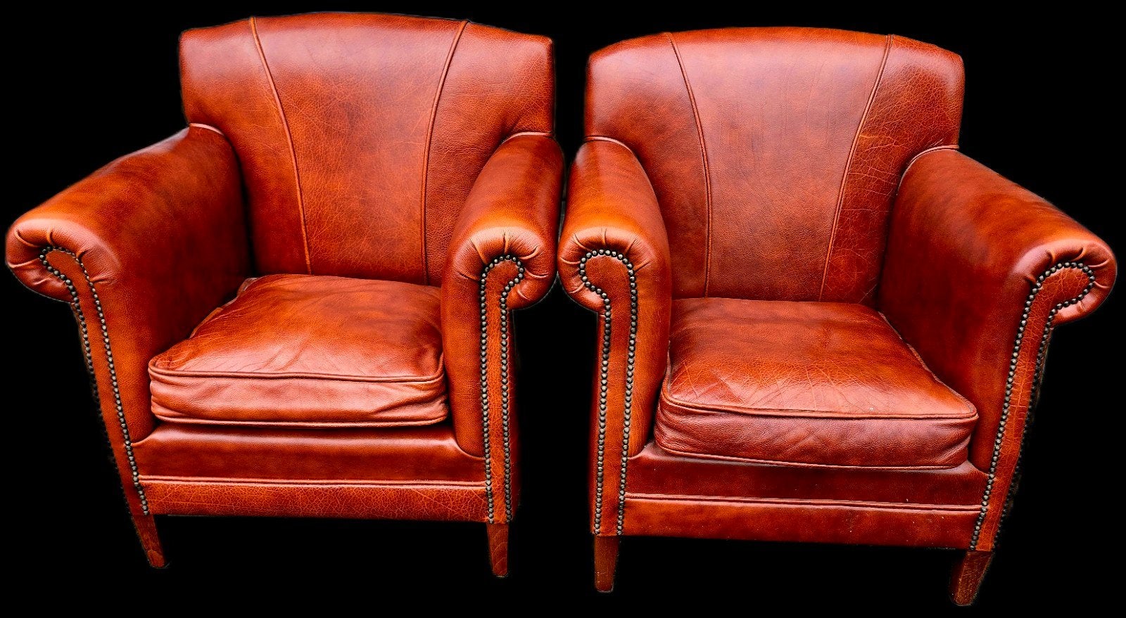 2x Chesterfield fauteuil cognac klassiek leer
