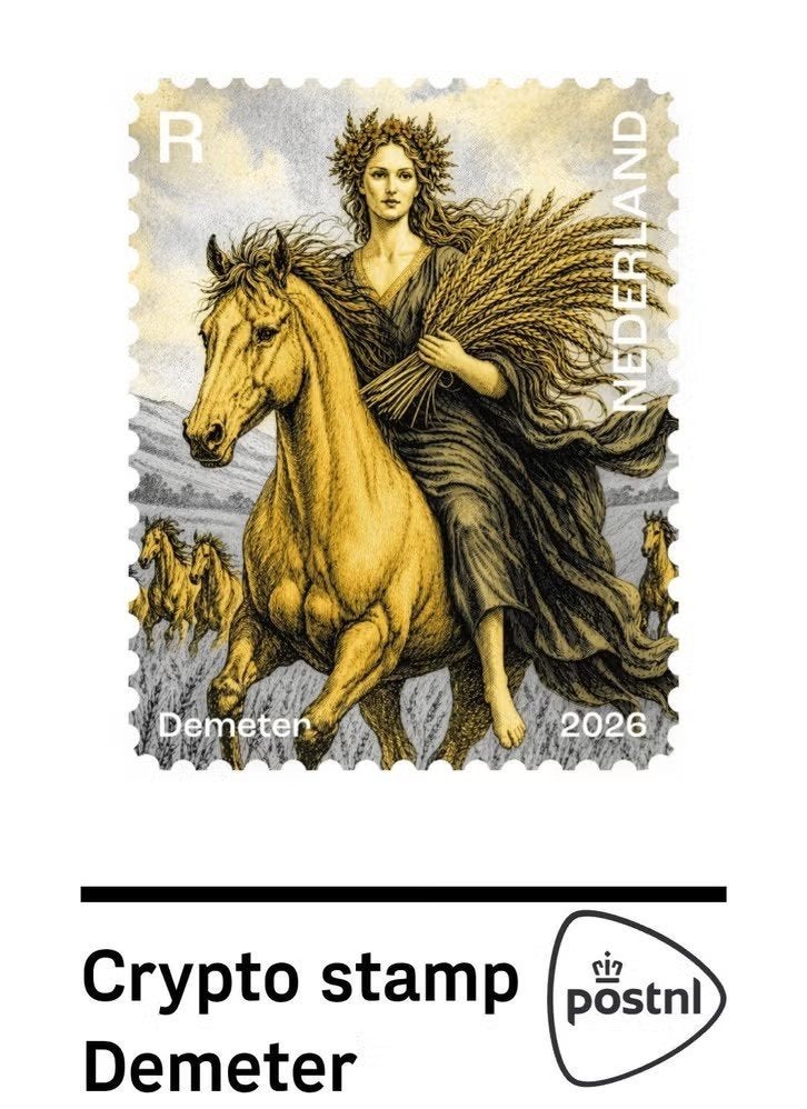 NL crypto zegel 5 - Demeter - geel met NFT (vanaf € 60,-), Ophalen, Na 1940, Postfris