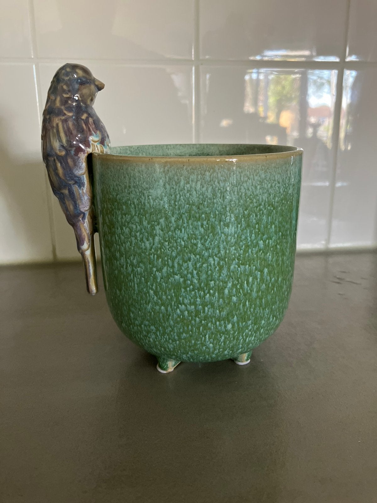 Mooie bloempot met vogeltje op de rand, Ophalen of Verzenden, Zo goed als nieuw