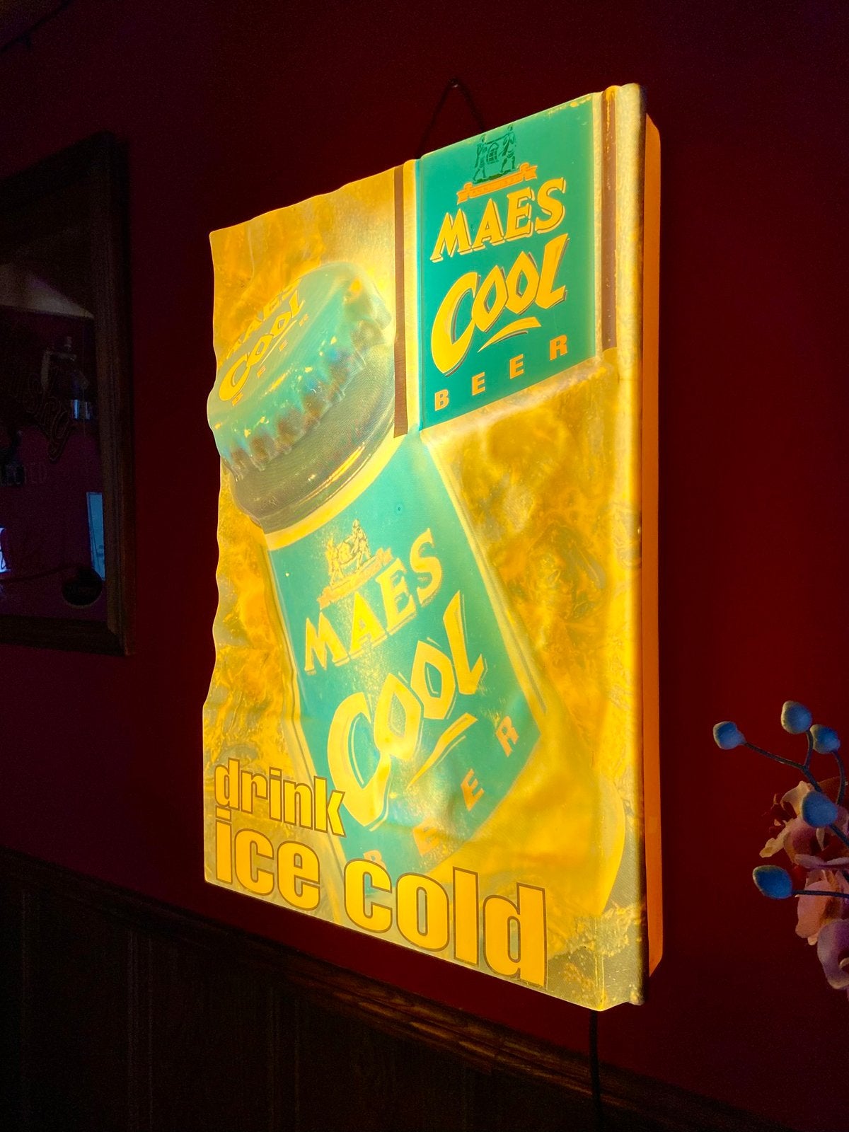 Vintage lichtbak Maes Bier plastirelief 3-d cool beer, Verzamelen, Biermerken, Ophalen, Zo goed als nieuw, Reclamebord, Plaat of Schild