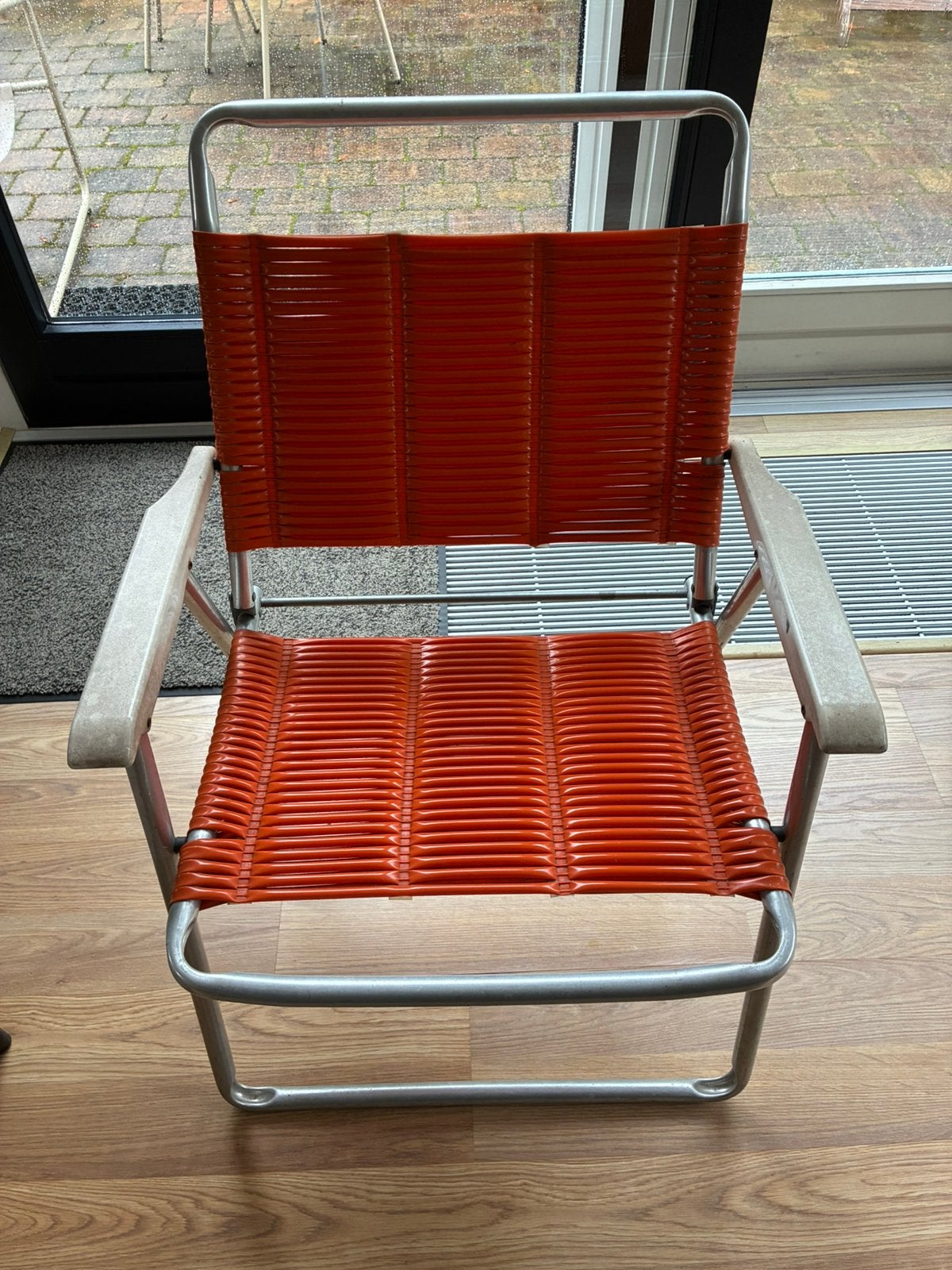 Oranje kurz campingstoel vintage, Ophalen of Verzenden, Gebruikt, Kunststof, Inklapbaar