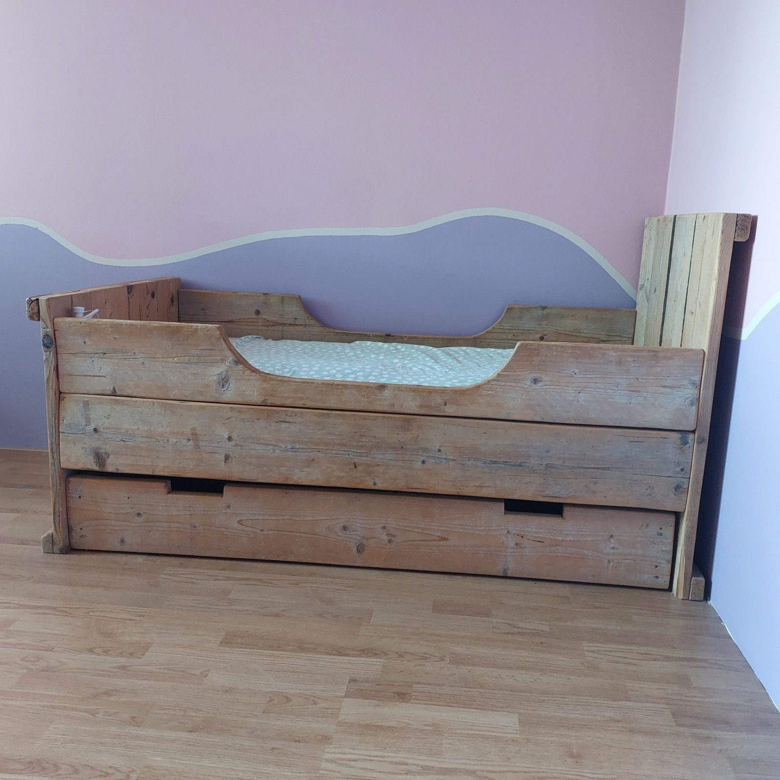 Bed steigerhout peuter, Ophalen, Zo goed als nieuw, 140 tot 160 cm, 70 tot 85 cm