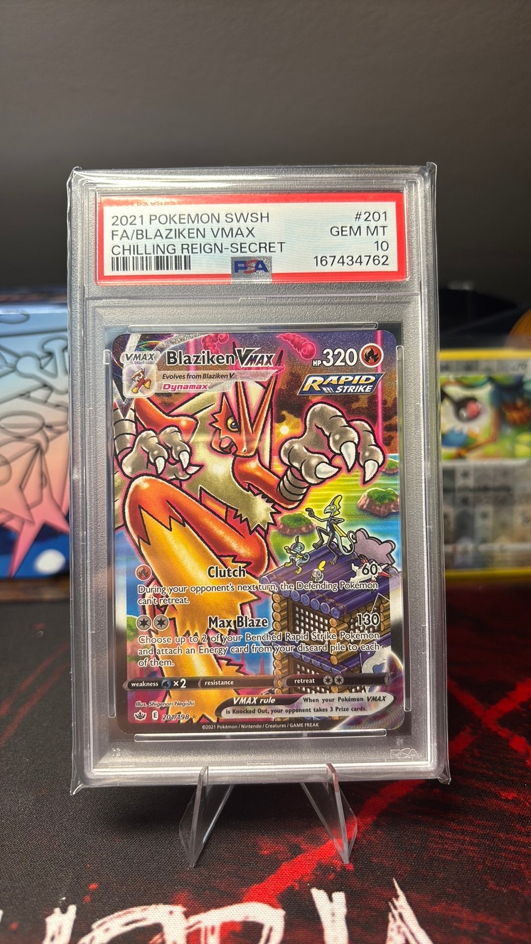 Blaziken vmax #201 - PSA 10, Ophalen of Verzenden, Zo goed als nieuw, Losse kaart, Foil
