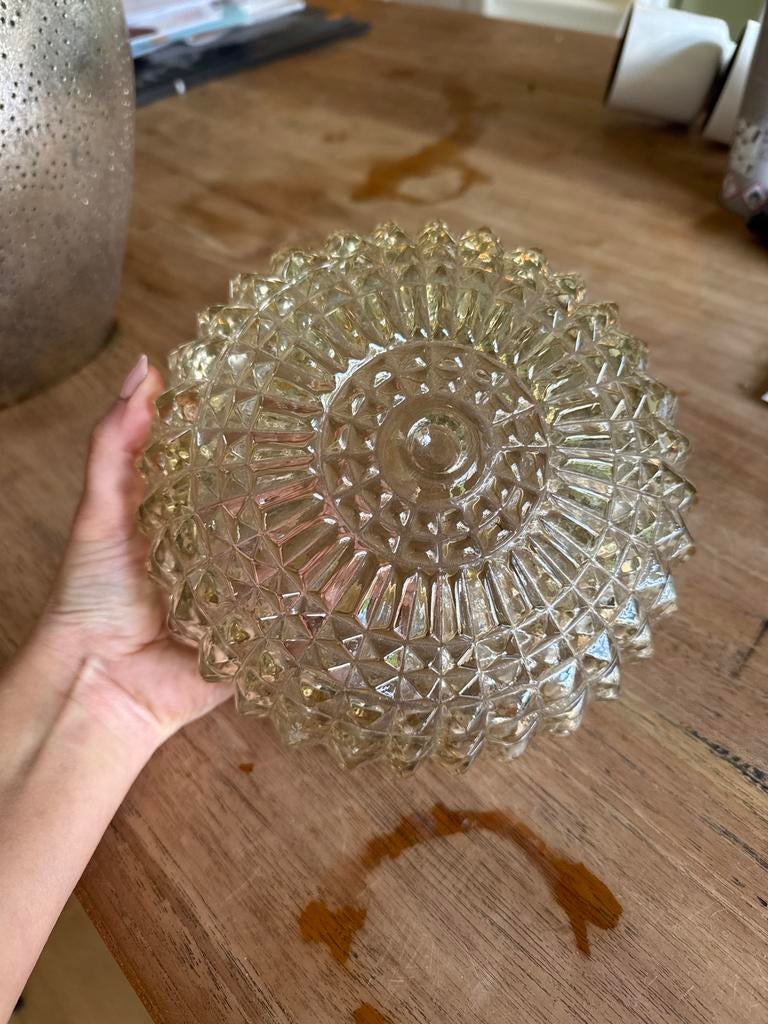 Retro glazen lampenkap - Vintage design, Ophalen, Zo goed als nieuw, Glas of Kopje