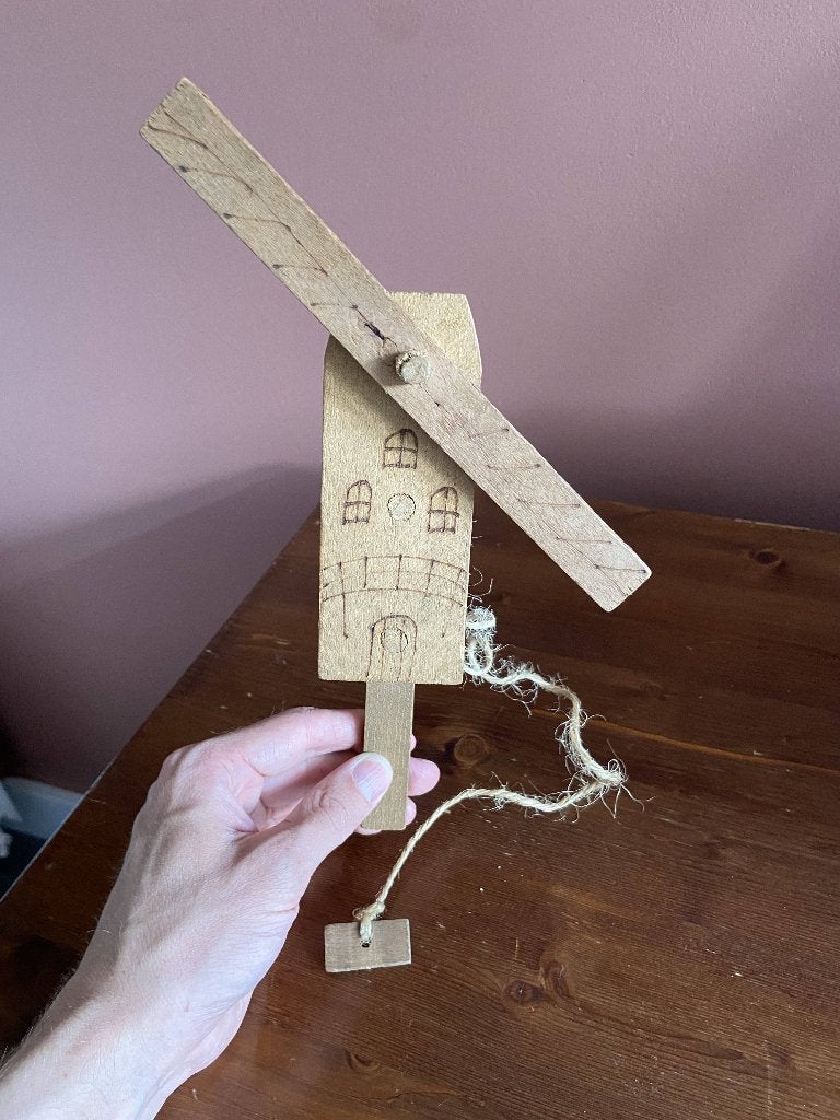 2,- oude zelfgemaakte trek molen speelgoed hout, Ophalen of Verzenden