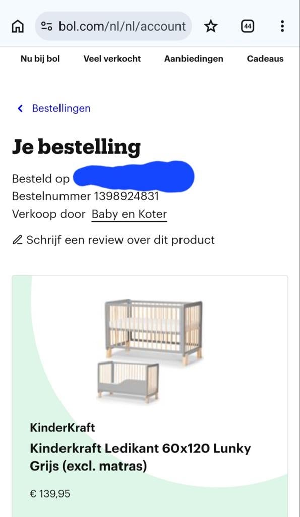 Nieuw KinderKraft Ledikant 60x120 Lunky Grijs (excl. matras), Ophalen of Verzenden, Nieuw, Ledikant