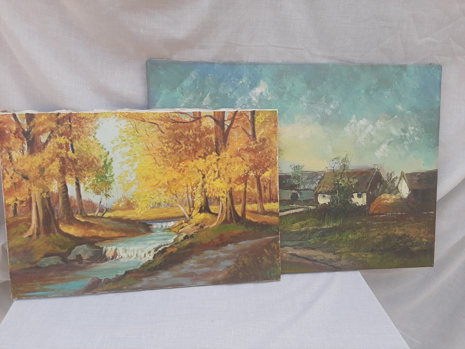 2 schilderijen op doek/1 gesigneerd, Antiek en Kunst, Kunst | Schilderijen | Klassiek, Ophalen of Verzenden