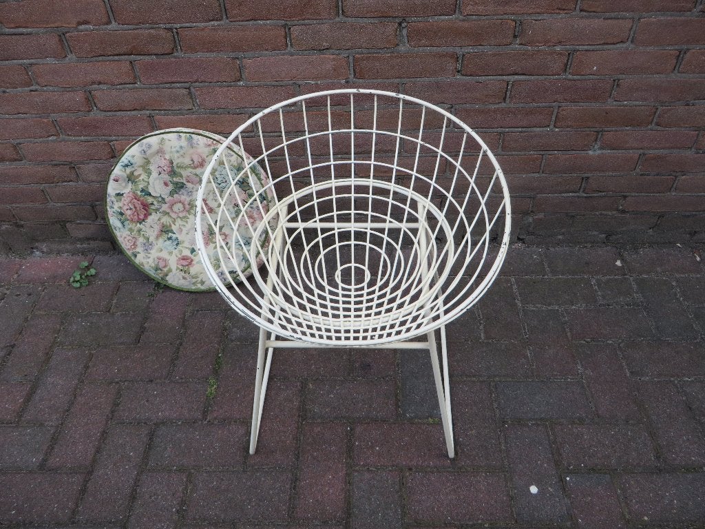 Pastoe kruk, wit draad staal, Nederlands vintage design, Ophalen, Stoel, Wit, Metaal