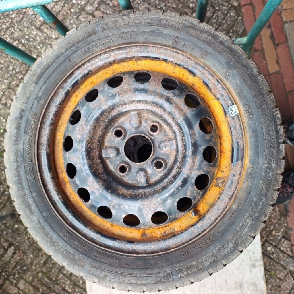 set van 4 wielen (Michelin) personenauto, Ophalen, 14 inch, Gebruikt, 155 mm
