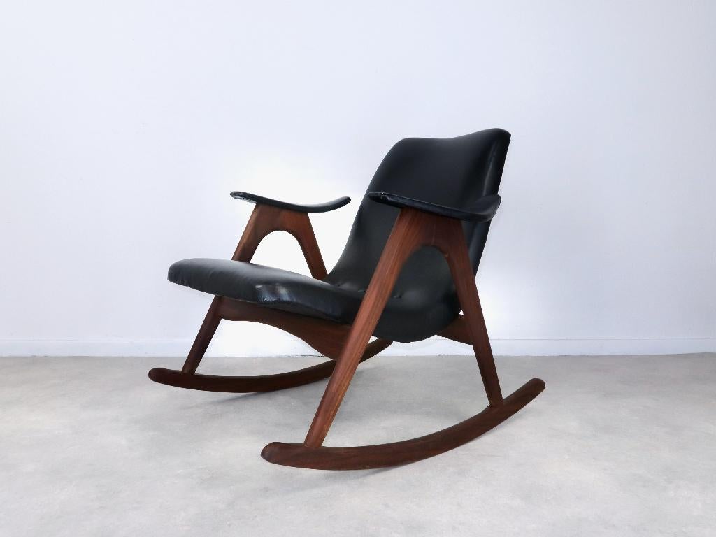 schommelstoel Louis van Teeffelen Wébé teak frame skai 60s, Ophalen, Gebruikt, -, -