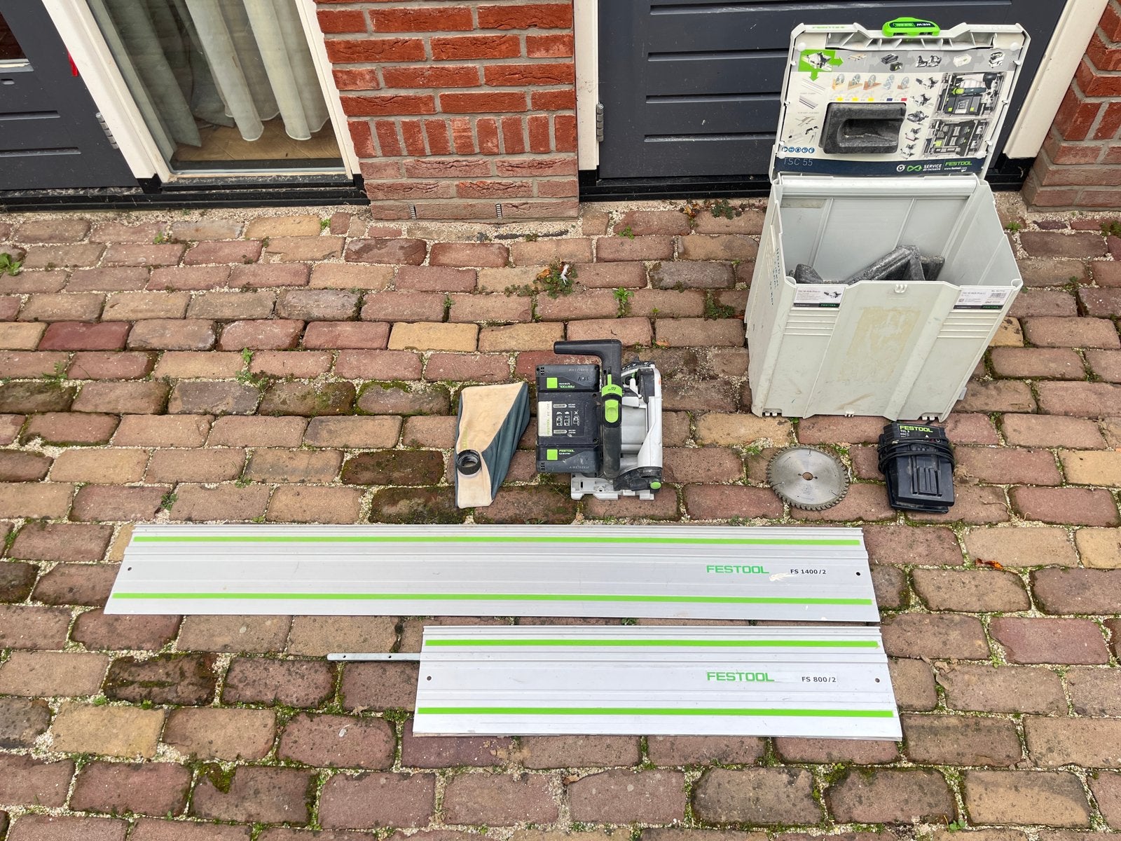 Festool TSC 55 REB-Plus Li invalzaag met geleiderails 2,2m, Gebruikt, Invalzaag, 70 mm of meer, Ophalen of Verzenden