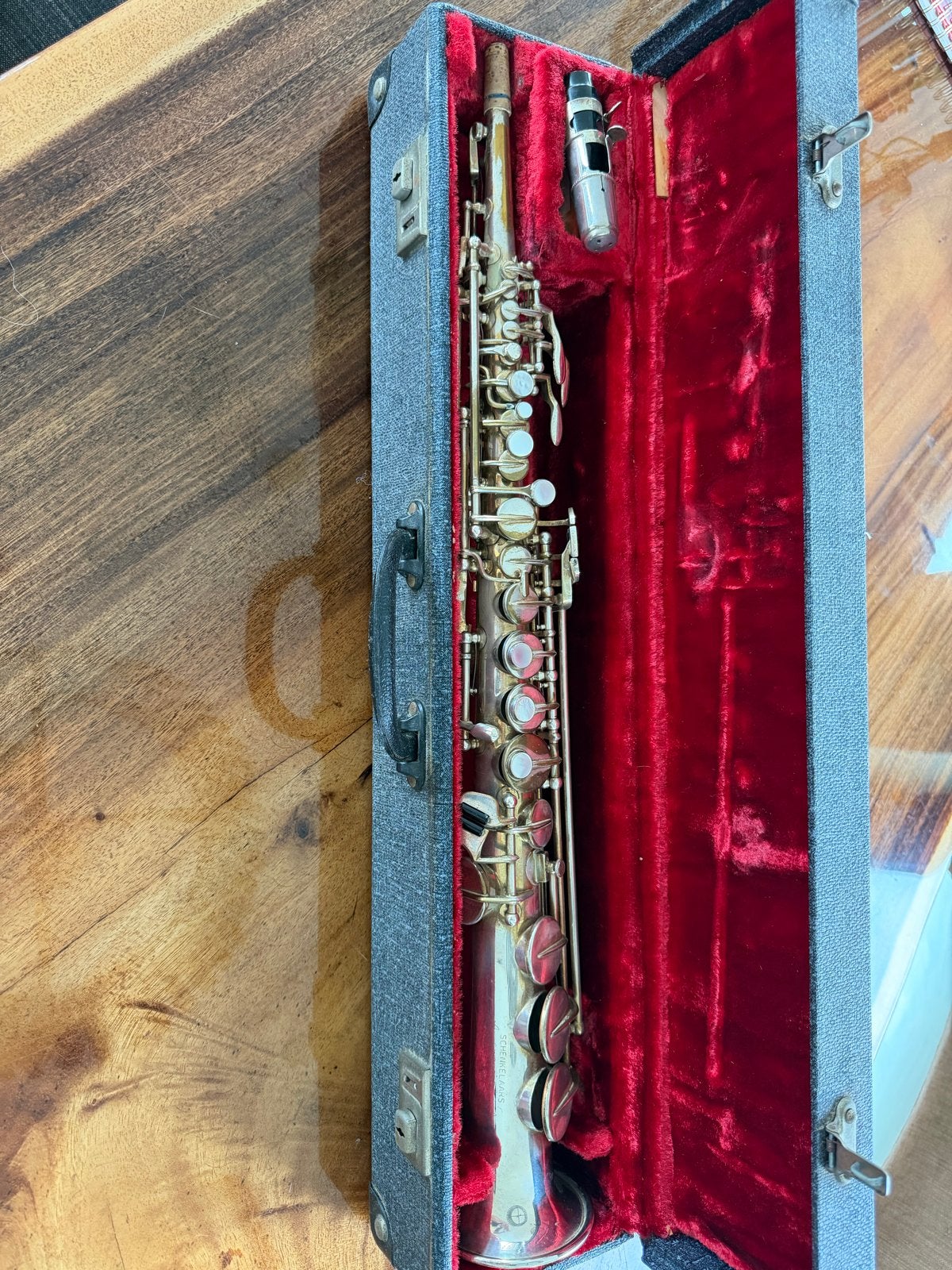 Schenkelars Sopraansaxofoon met koffer, Ophalen of Verzenden, Gebruikt, Sopraan, Met koffer