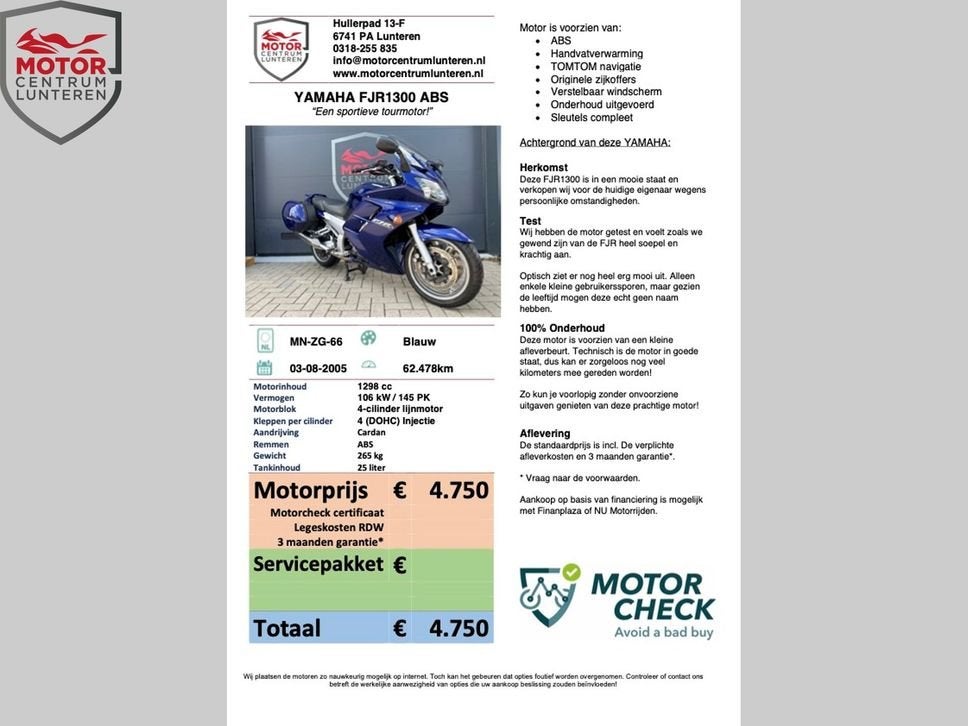 YAMAHA FJR 1300 A, Motoren, Motoren | Yamaha, 4 cilinders, Motorrijbewijs A, Bedrijf, Onbekend