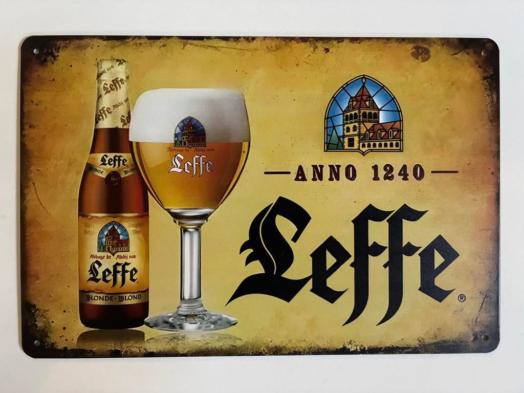 leffe Metalen wandbord 20 x 30 cm - Vintage mancave retro, Verzenden, Nieuw, Reclamebord, Plaat of Schild