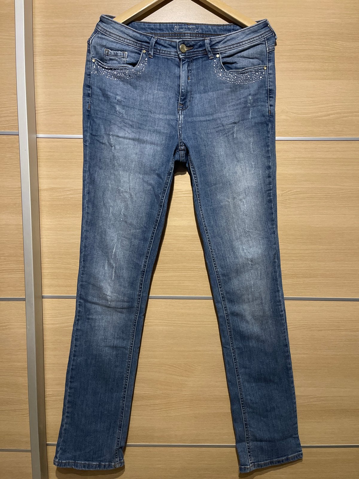 Charles Vögele Corinna Jeans Maat 38/40 (M) met Steentjes, Maat 38/40 (M), Blauw, Ophalen of Verzenden, Lang