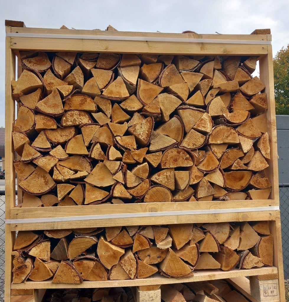 ovengedroogd BERKEN in pallet, stookklaar, bloklengte 25 cm., 6 m³ of meer, Ophalen of Verzenden, Berkenhout, Blokken