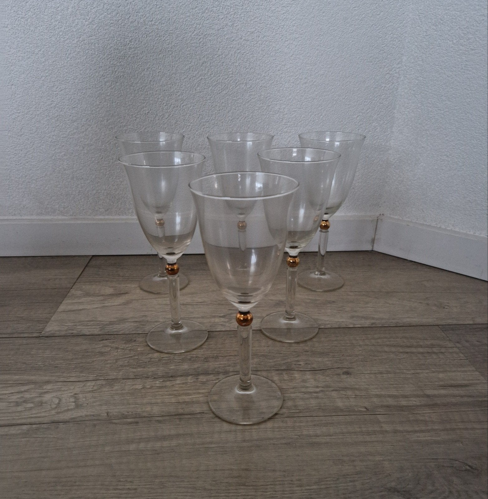 6 wijnglazen glazen goud vintage retro groot kristal bal, Glas of Glazen, Ophalen of Verzenden, Overige stijlen, Glas