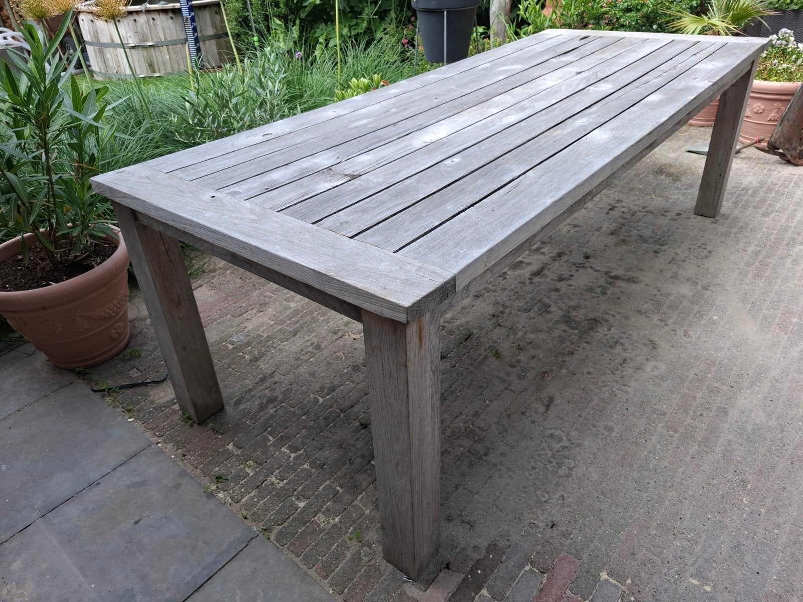 Robuuste teakhouten tuintafel, Tuin en Terras, Ophalen, Gebruikt, Rechthoekig, Teakhout