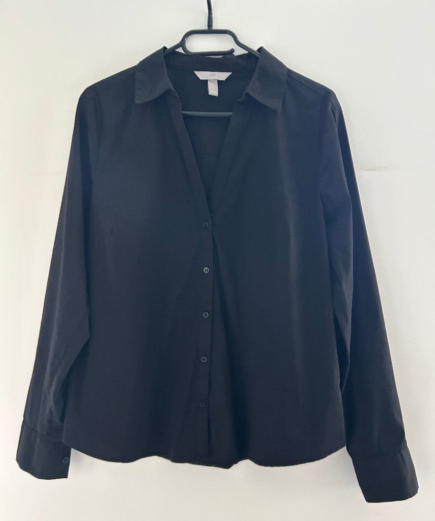 H&M zwarte stretch blouse mt 44, H&M, Zwart, Maat 42/44 (L), Ophalen of Verzenden