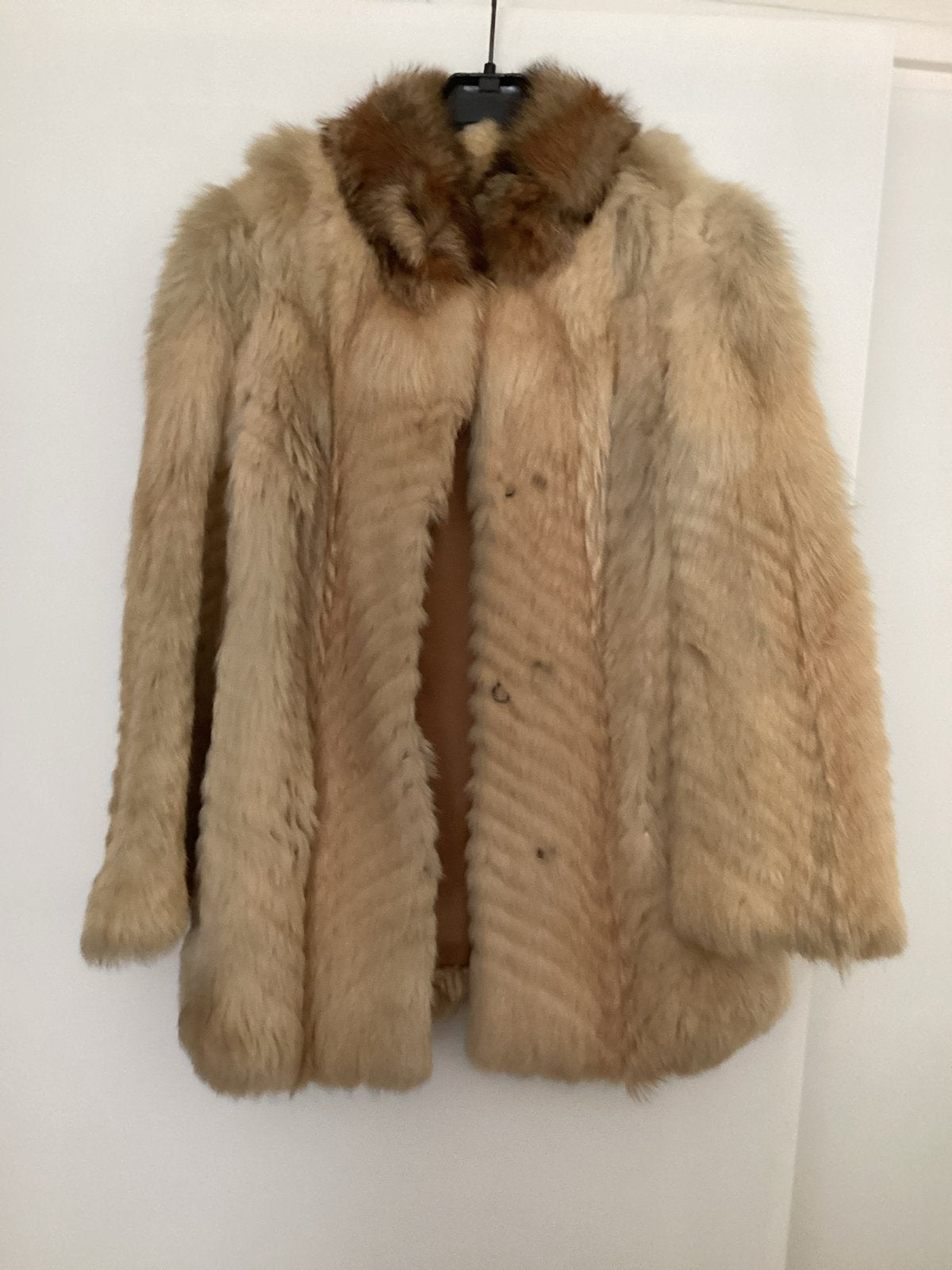 Vintage bontjas met kraag, Ophalen, Gedragen, Maat 38/40 (M), Beige