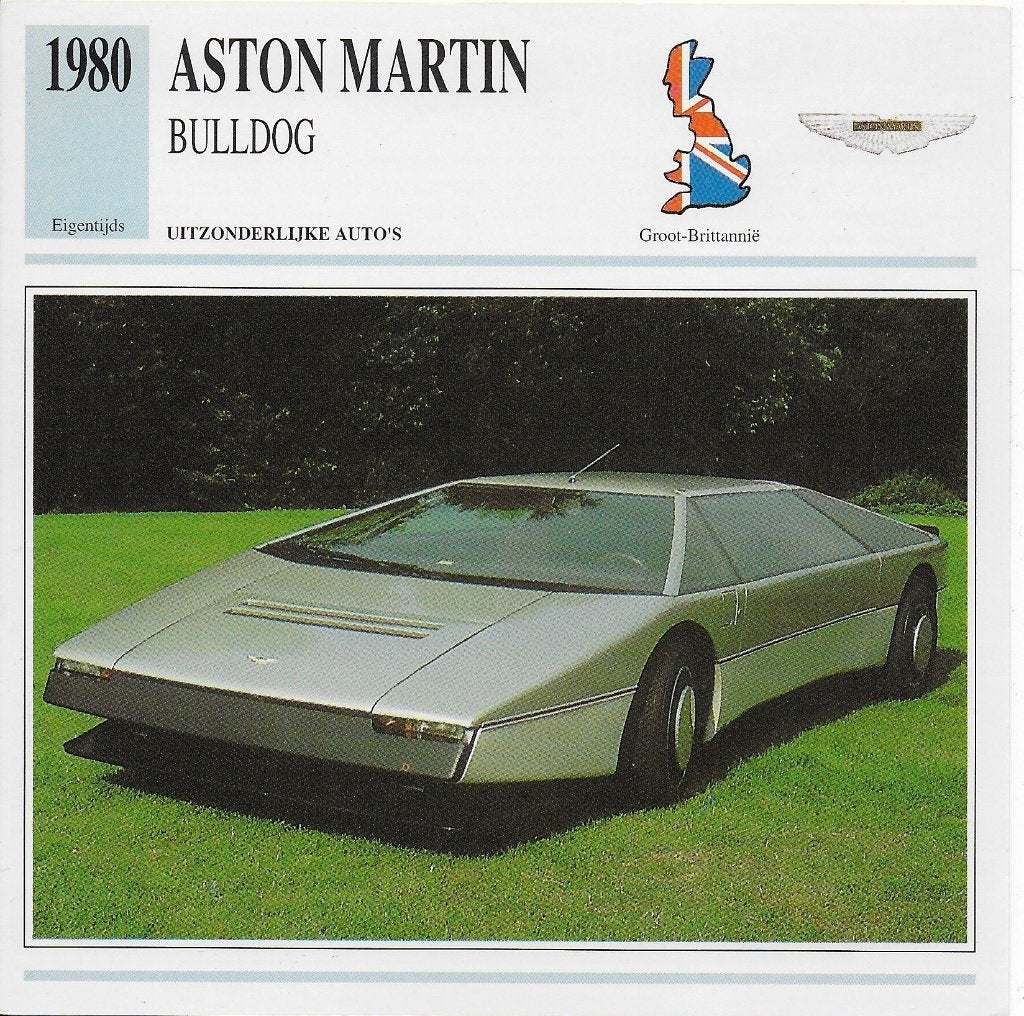 Autokaart Aston Martin Bulldog, Ophalen of Verzenden, Zo goed als nieuw, Auto's