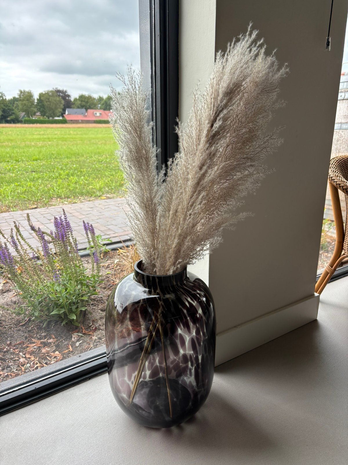 Vaas cheetah smoke glas pampasgras, Ophalen, Zo goed als nieuw, Glas