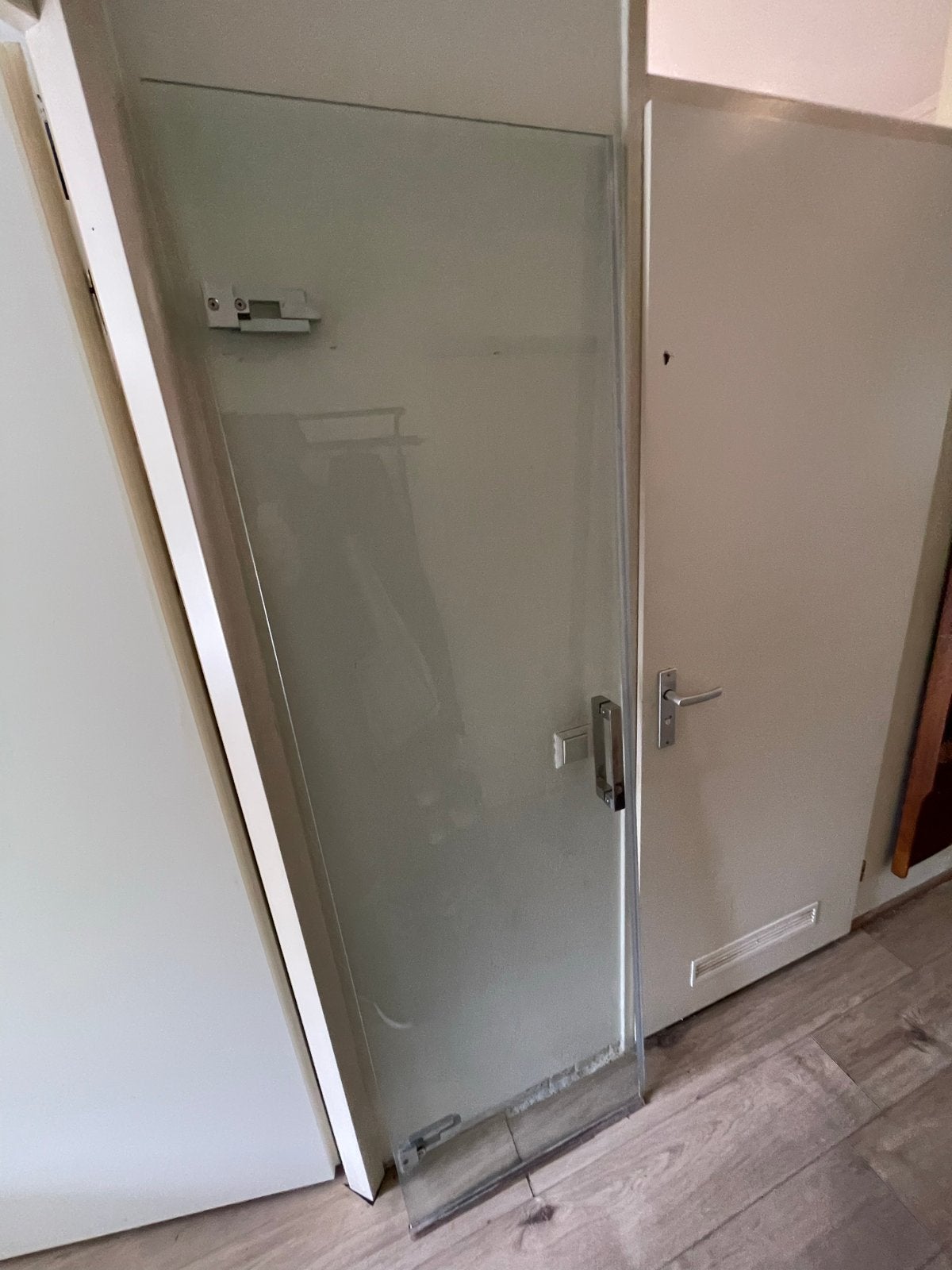 Douchecabine glas met RVS profielen en toebehoren 90x115, Ophalen, Gebruikt, Glas, Douche
