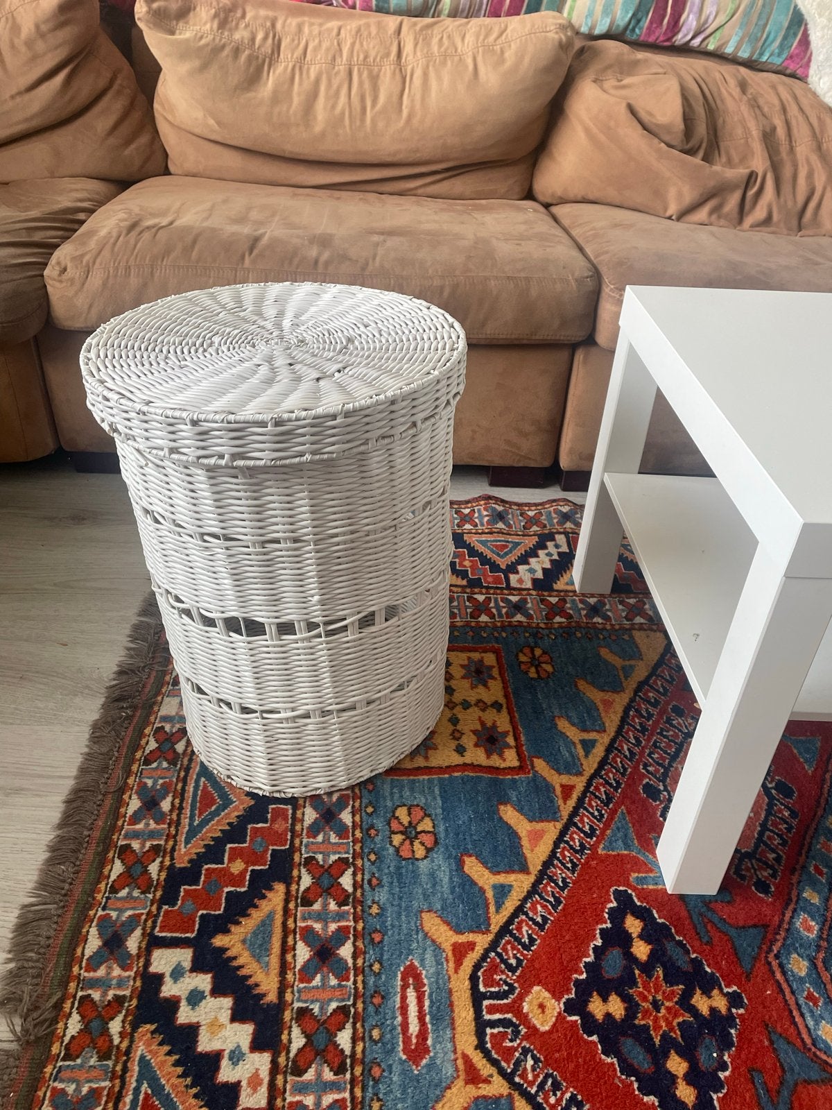 Witte kunststof wasmand/opberger met deksel, Ophalen, Gebruikt, Landelijk, Natuurlijk materiaal