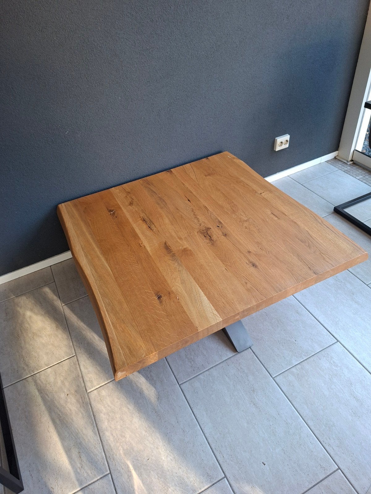 Eikenhouten salontafel met metalen onderstel, Gebruikt, 50 tot 100 cm, Vierkant, Modern industrieel