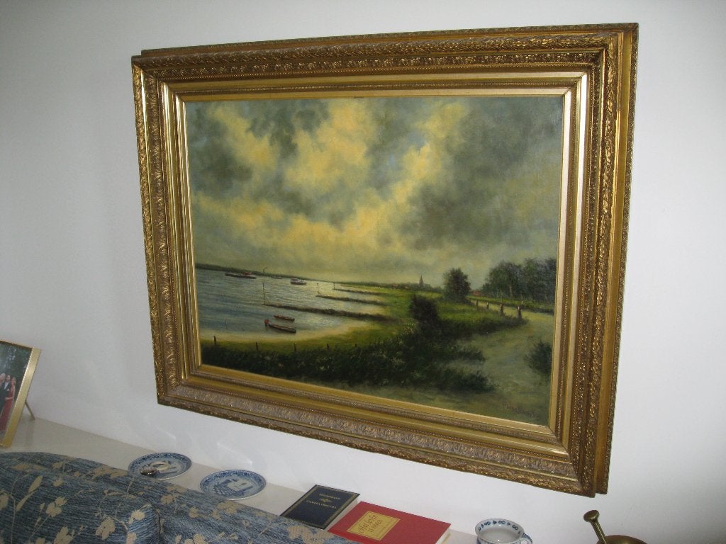 Riviergezicht 130x100 cm gesigneerd, Ophalen