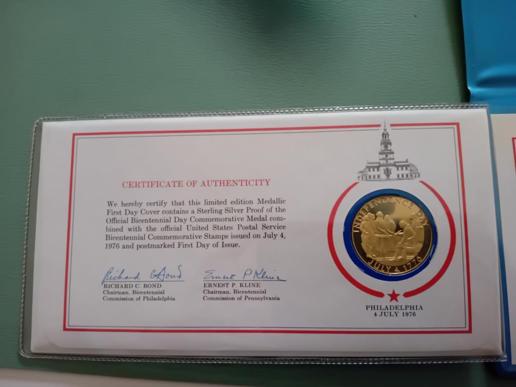 Zilveren munt in mapje - Bicentennial USA 1976, Postzegels en Munten, Ophalen of Verzenden