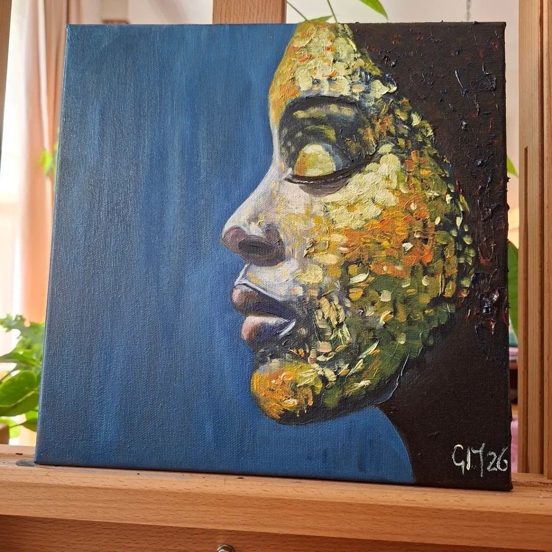 Schilderij olieverf: Vrouw met gouden gezicht, Ophalen of Verzenden