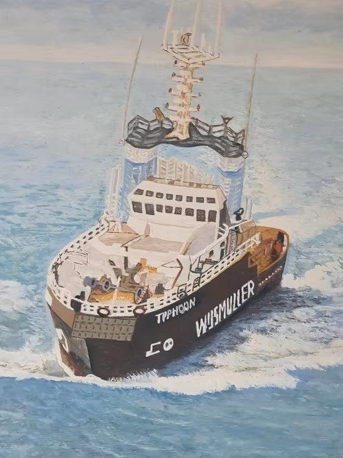 sleepboot Typhoon Wijsmuller  hout Later Smitwijs Singapore, Antiek en Kunst, Ophalen