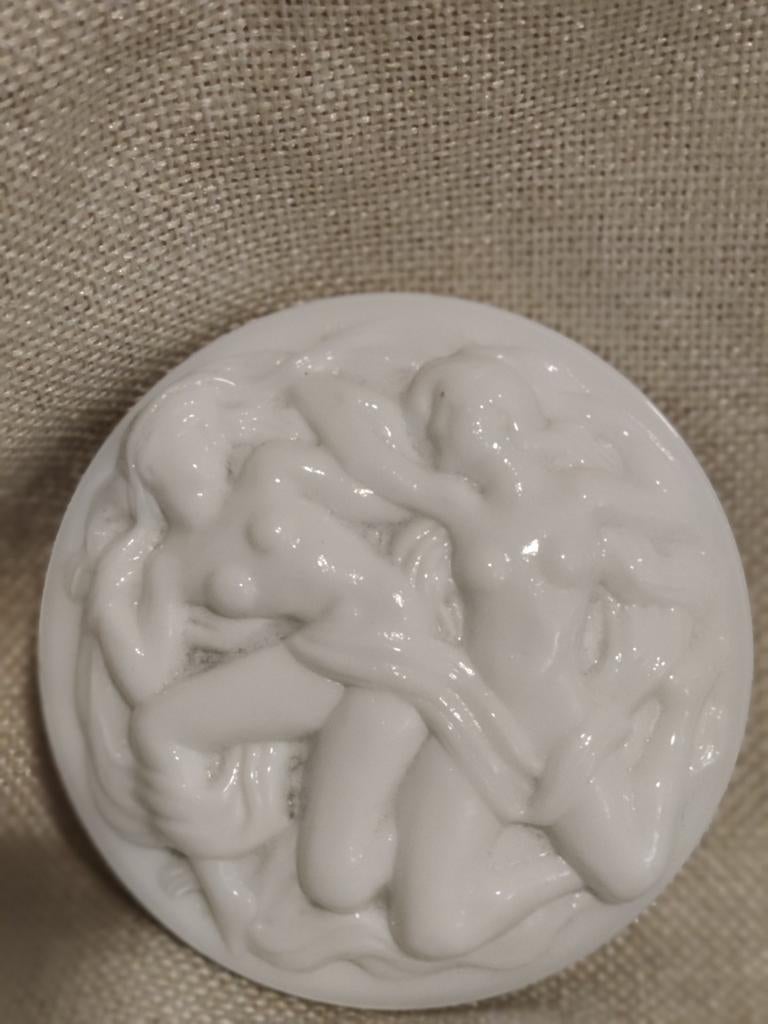 Melkglas opaline crèmepotje vrouwen, Ophalen of Verzenden