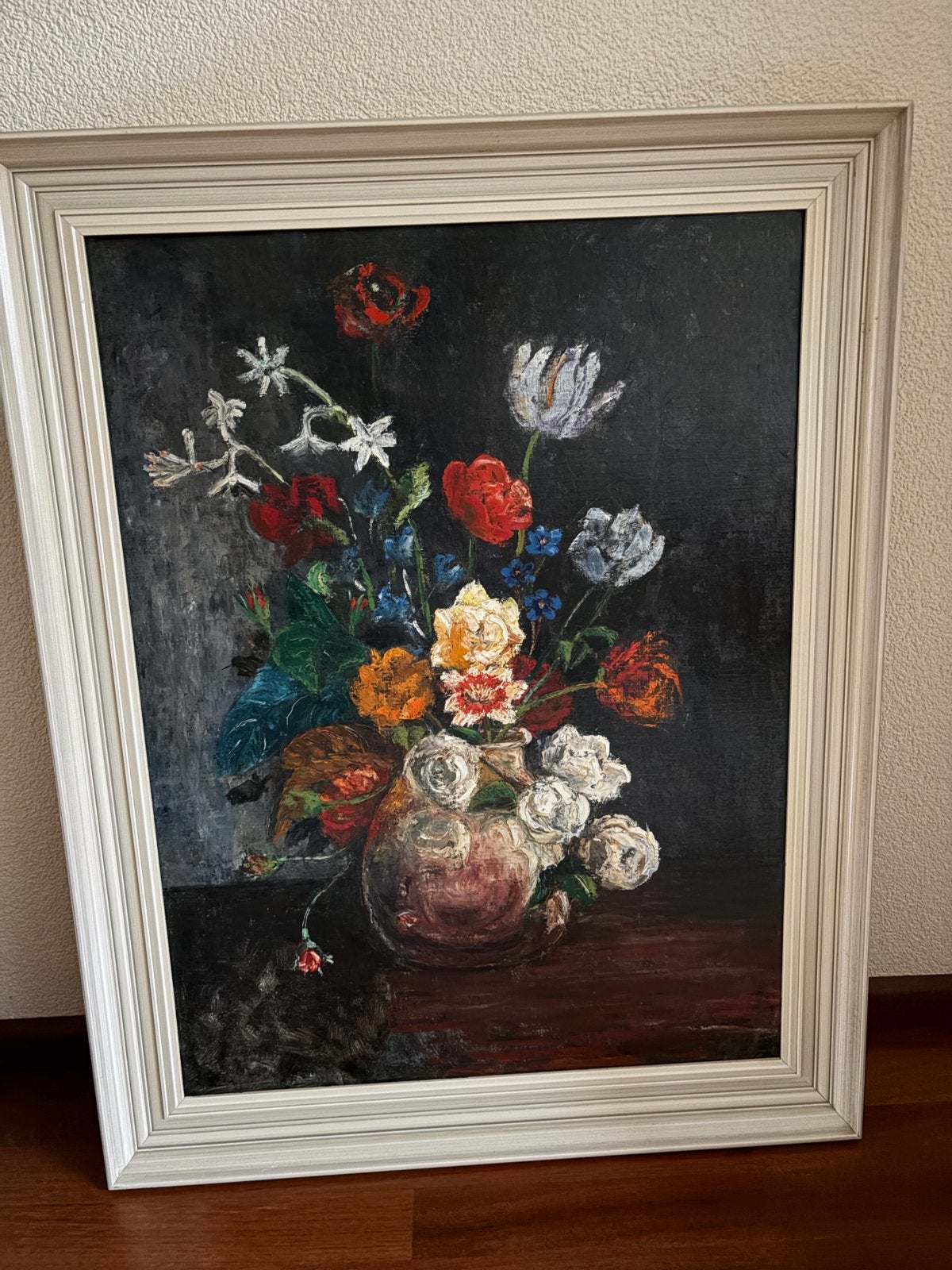 Olieverfschilderij Stilleven met Bloemen in Vaas, Antiek en Kunst, Ophalen, Doek, Realistisch, Stilleven
