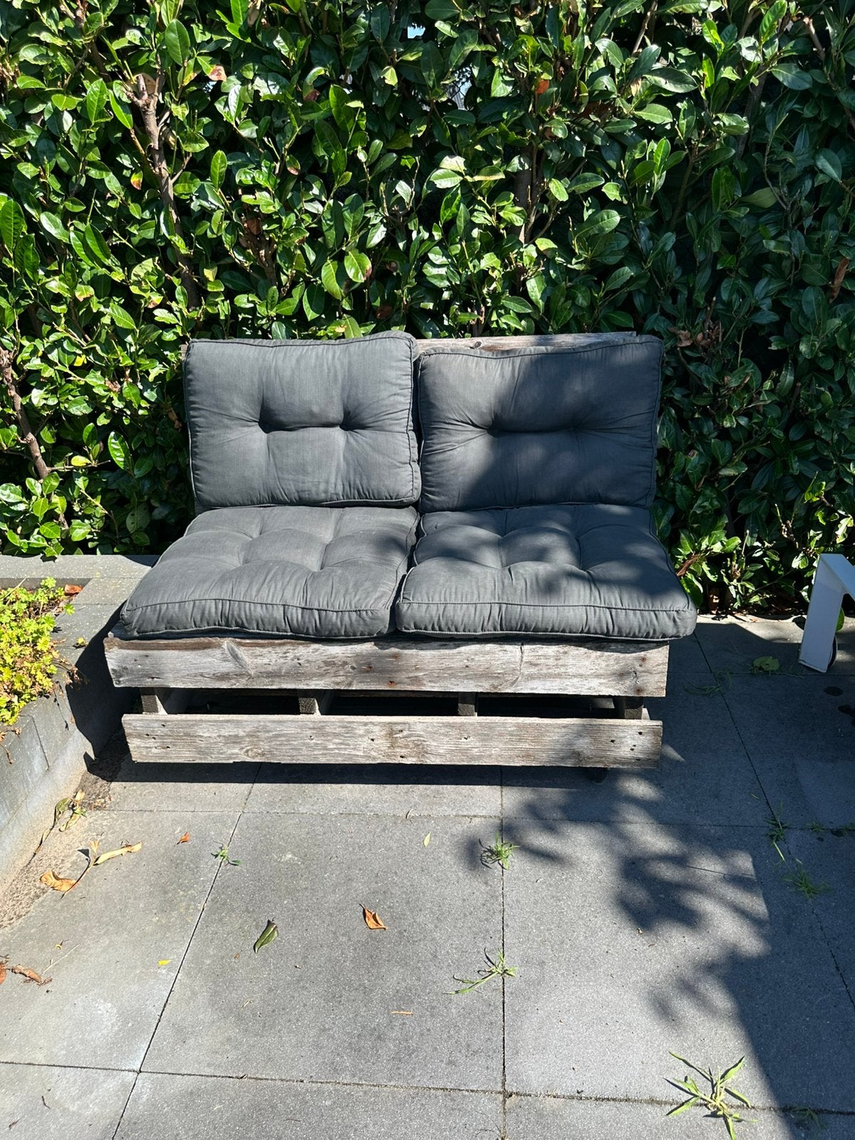 Palletbank kussen zitkussen 60x60, rug 43x60, merk Madison, Ophalen, Gebruikt