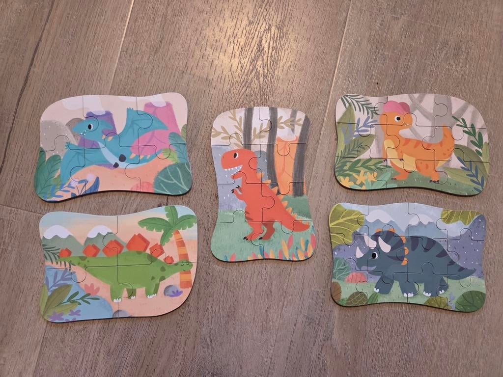 Dinosaurus puzzels (4, 6, 8, 9, 12 stukjes), Ophalen of Verzenden, Minder dan 10 stukjes, Zo goed als nieuw, 2 tot 4 jaar