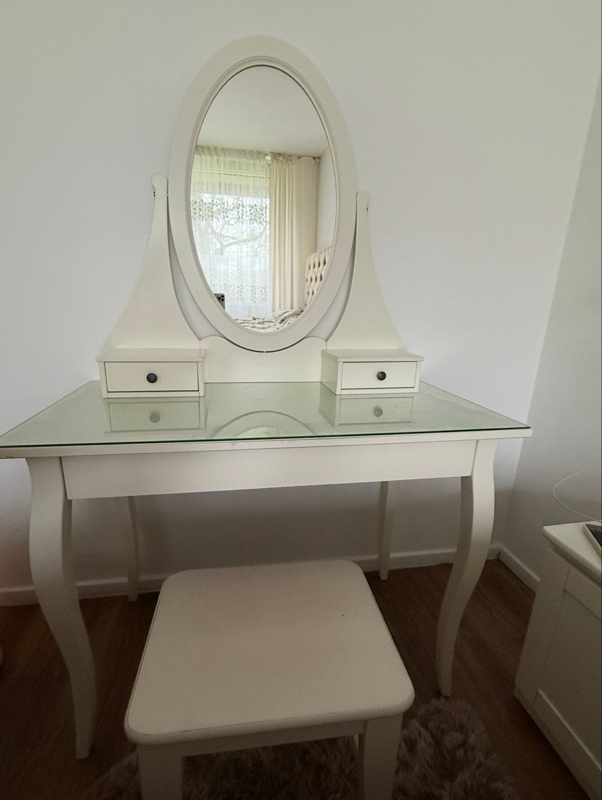 Witte kaptafel met spiegel en krukje, Huis en Inrichting, Gebruikt, 100 tot 150 cm, Hout, 50 tot 100 cm