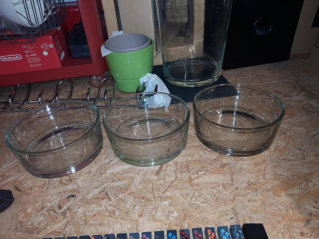 Set van 3 stevige glazen vazen/schalen, Ophalen, Gebruikt, Glas, Minder dan 50 cm