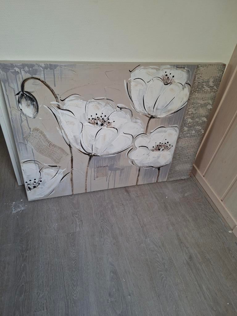 Schilderij met witte bloemen - 100x70cm, Antiek en Kunst, Kunst | Schilderijen | Modern, Ophalen