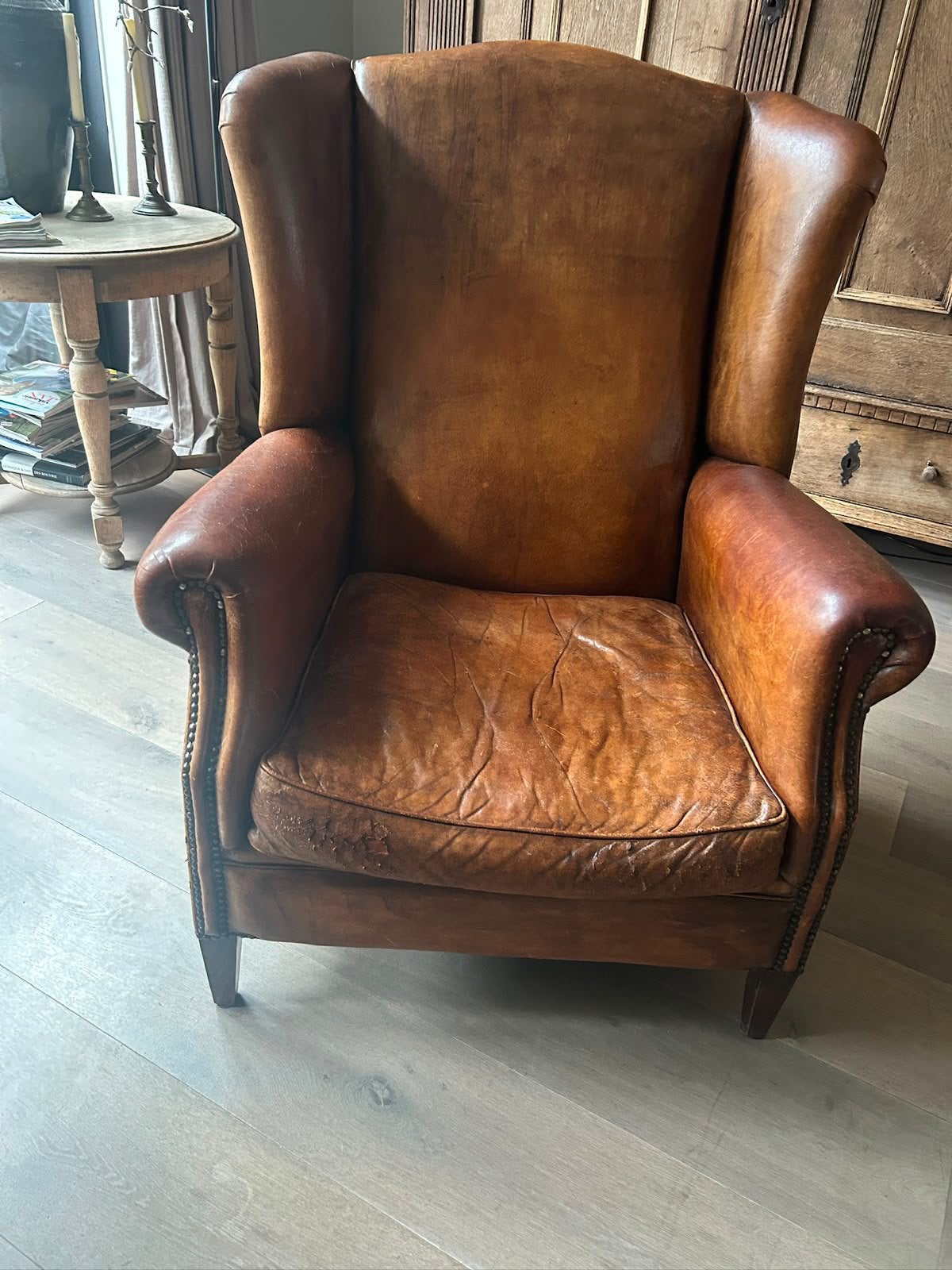 Vintage fauteuil schaapsleer Nico van Oorschot Amsterdam, Ophalen, Gebruikt, Vintage oor fauteuil schaapleer Nico van Oorschot