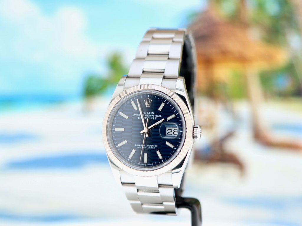 Rolex Datejust 36mm Bue Motif 126234 Briljante Staat 02-2022, Staal, Polshorloge, Ophalen of Verzenden, Zo goed als nieuw