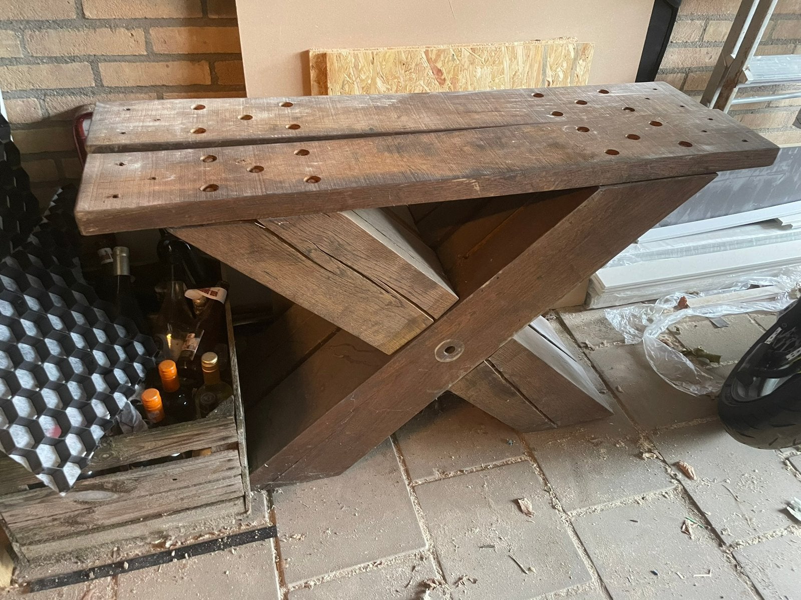 Massief eiken tafelpoten X 2 keer, Tuin en Terras, Picknicktafels, Ophalen, Zo goed als nieuw, Rechthoekig, Hout