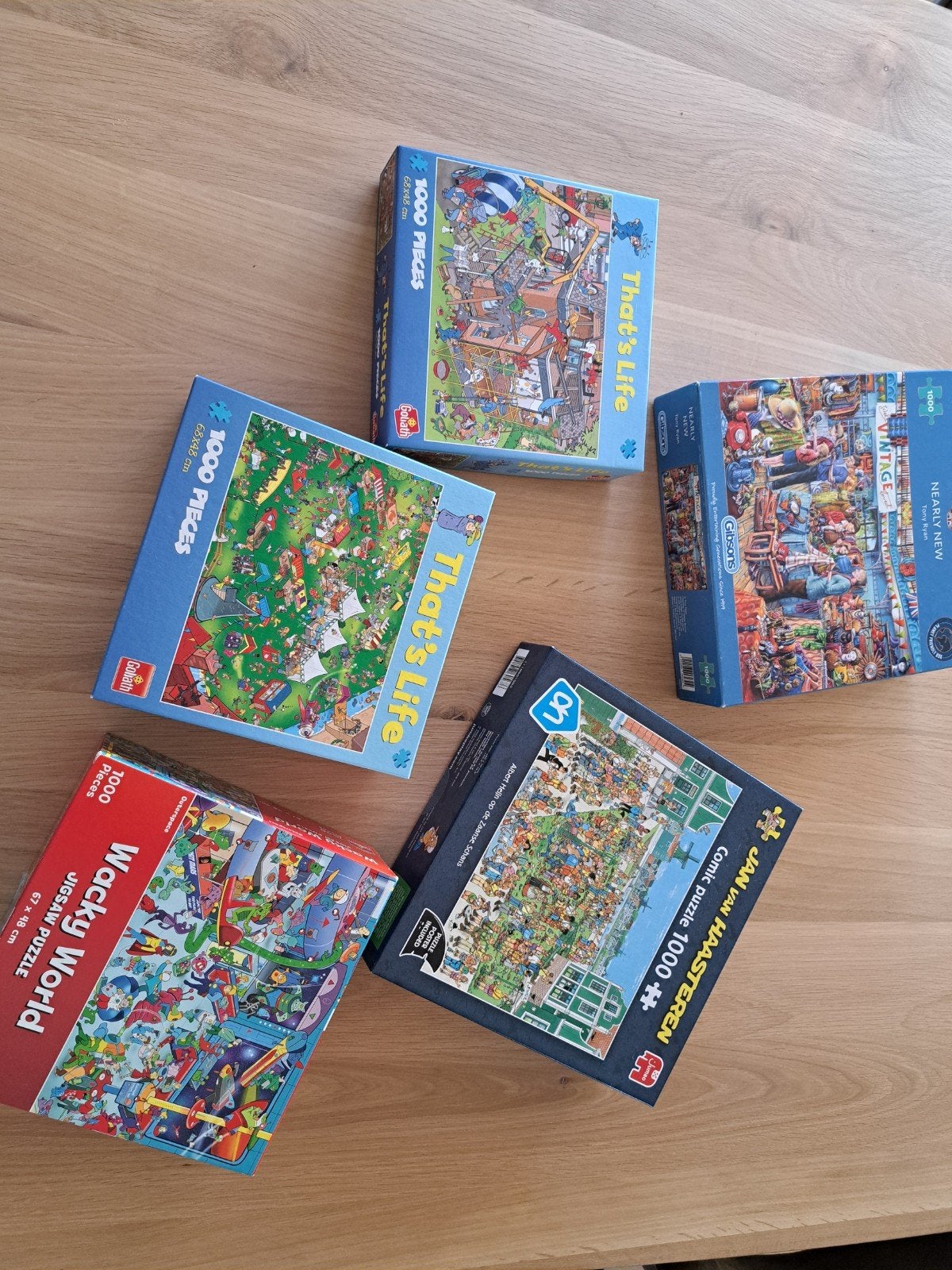 7 puzzels van 1000 stukjes, Hobby en Vrije tijd, Denksport en Puzzels, Ophalen of Verzenden, 500 t/m 1500 stukjes, Zo goed als nieuw