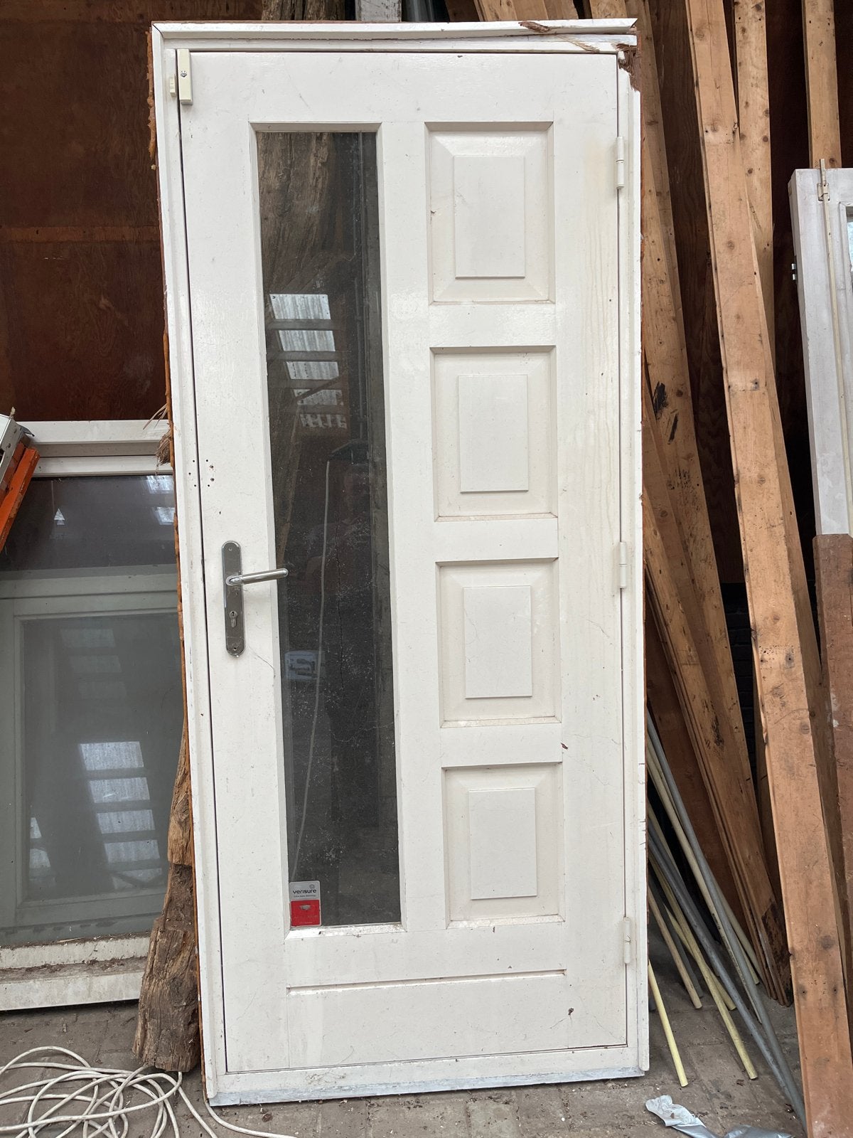 Voordeur  met Glaspaneel - Wit, Ophalen, Gebruikt, 80 tot 100 cm, Geen idee