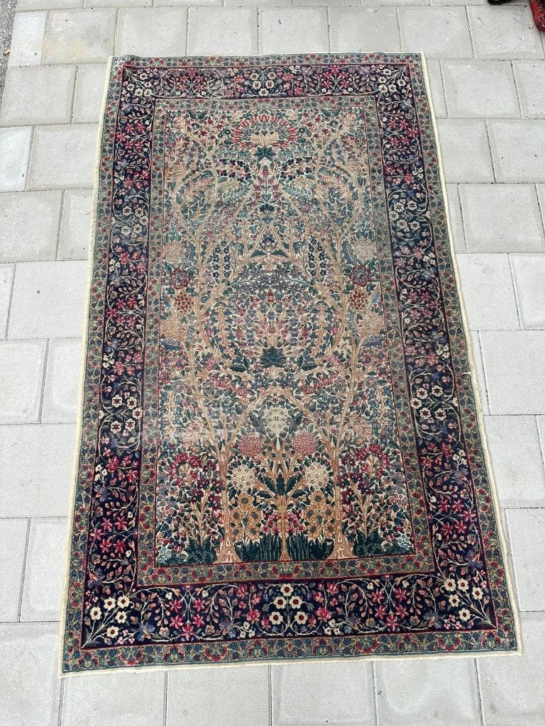 Antiek Kerman tapijt – 227  134 cm – De Perzische Tuin, Gebruikt, Wol, 200 cm of meer, Ophalen of Verzenden