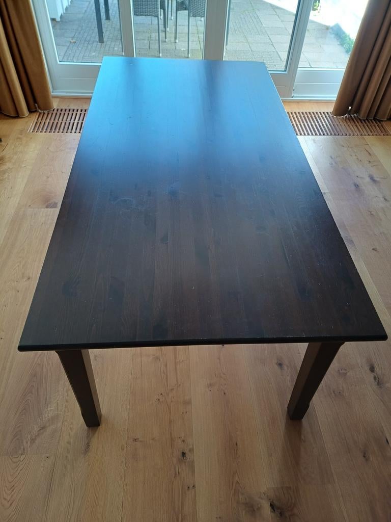 Donker bruine eettafel, Ophalen, Gebruikt, 50 tot 100 cm, 150 tot 200 cm