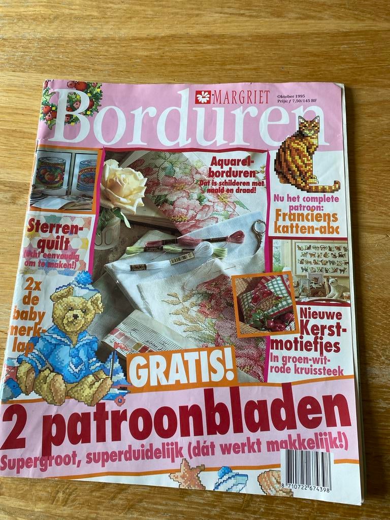 Margriet Borduren Oktober 1995 - Met patronen, Ophalen of Verzenden, Gebruikt, Handborduren, Patroon