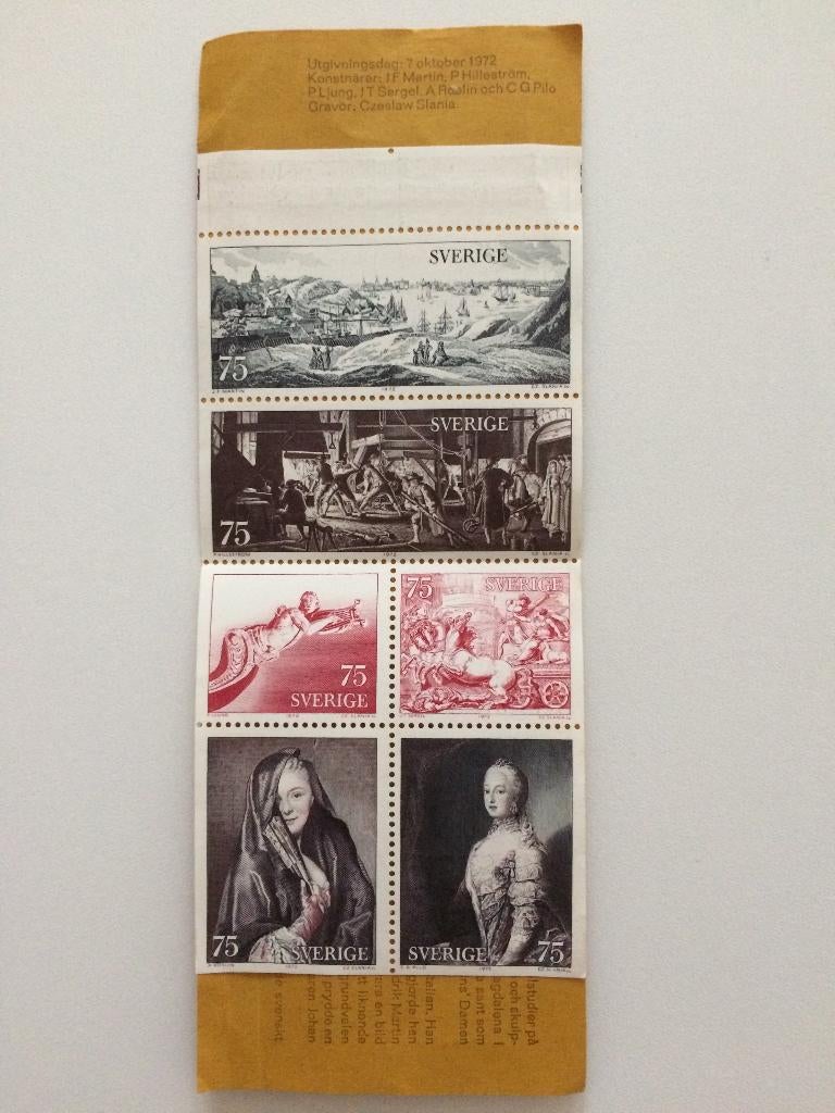 postzegelboekje Zweden 6x 75 öre Gustaviansk konst 1972, Verzenden, Zweden, Postfris